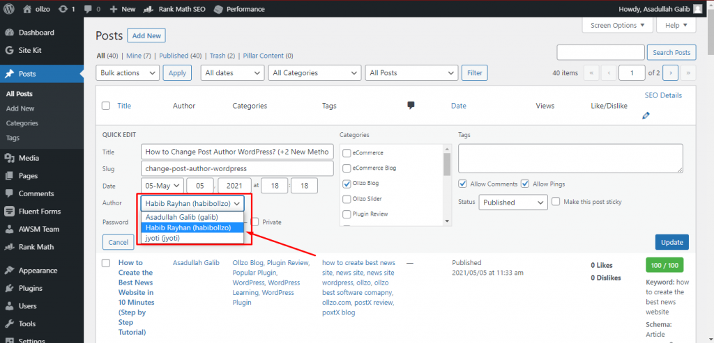 Change Post Author WordPress, ollzo